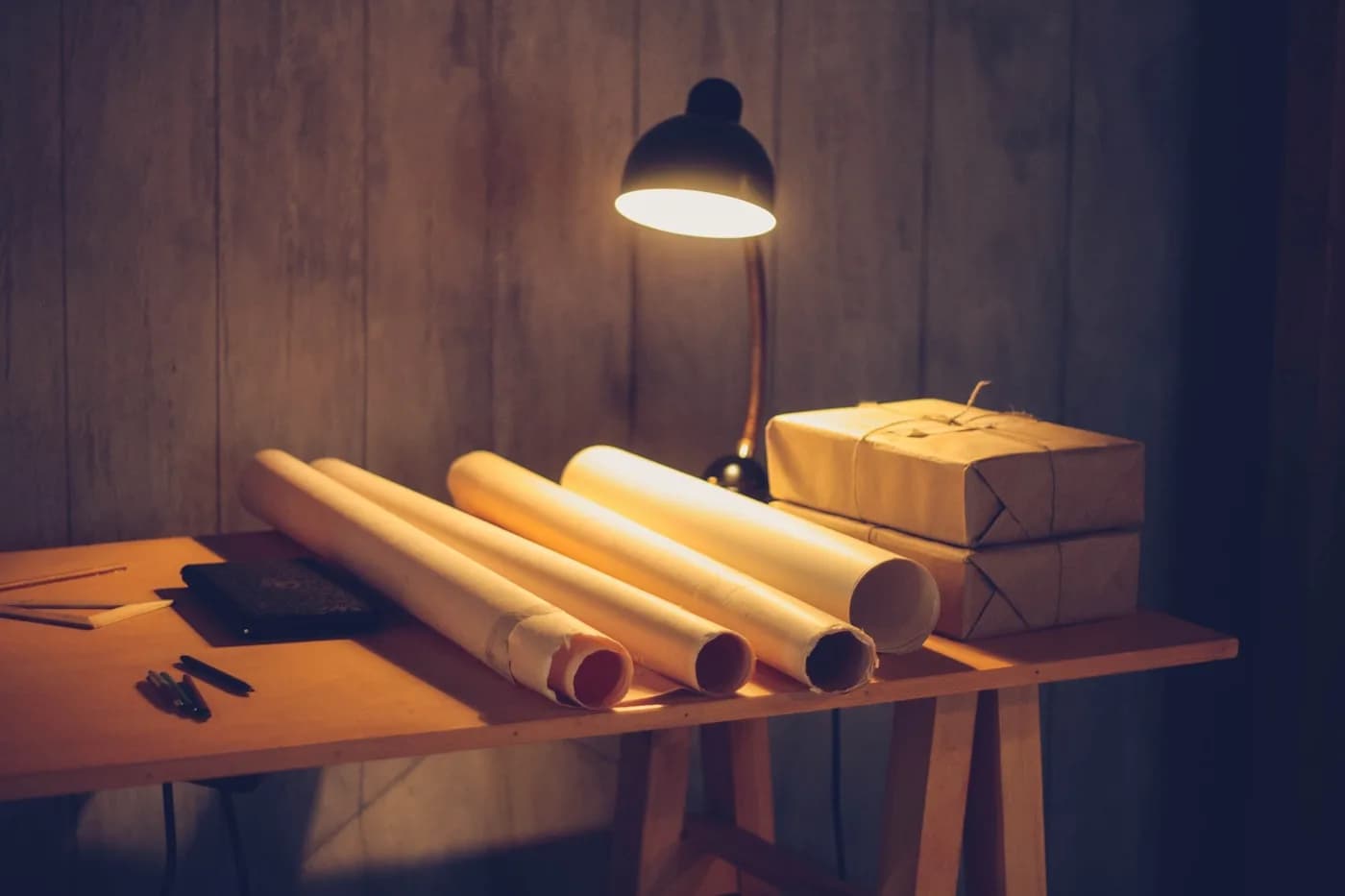 Planos de arquitectura sobre una mesa