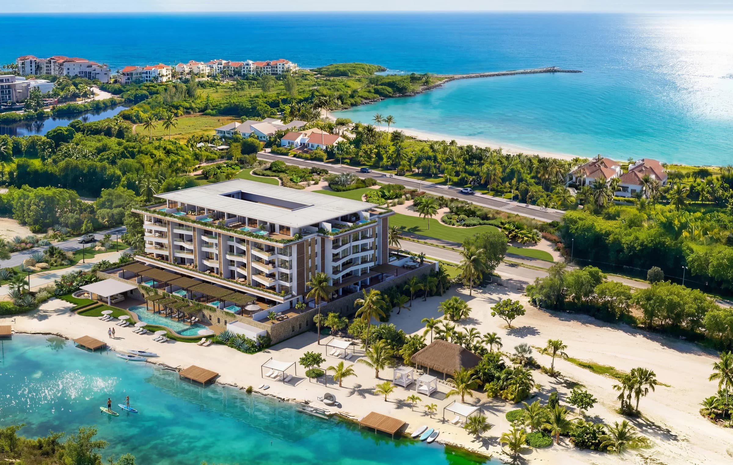 Vista aérea de ABYA junto al Lago Azul de Cap Cana